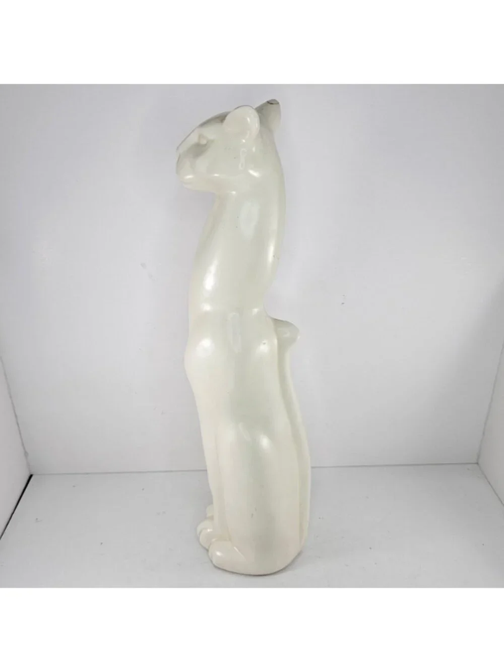 MCM Art Deco Pottery Cat Panther Figurine USA 509 White Ceramic 17.5